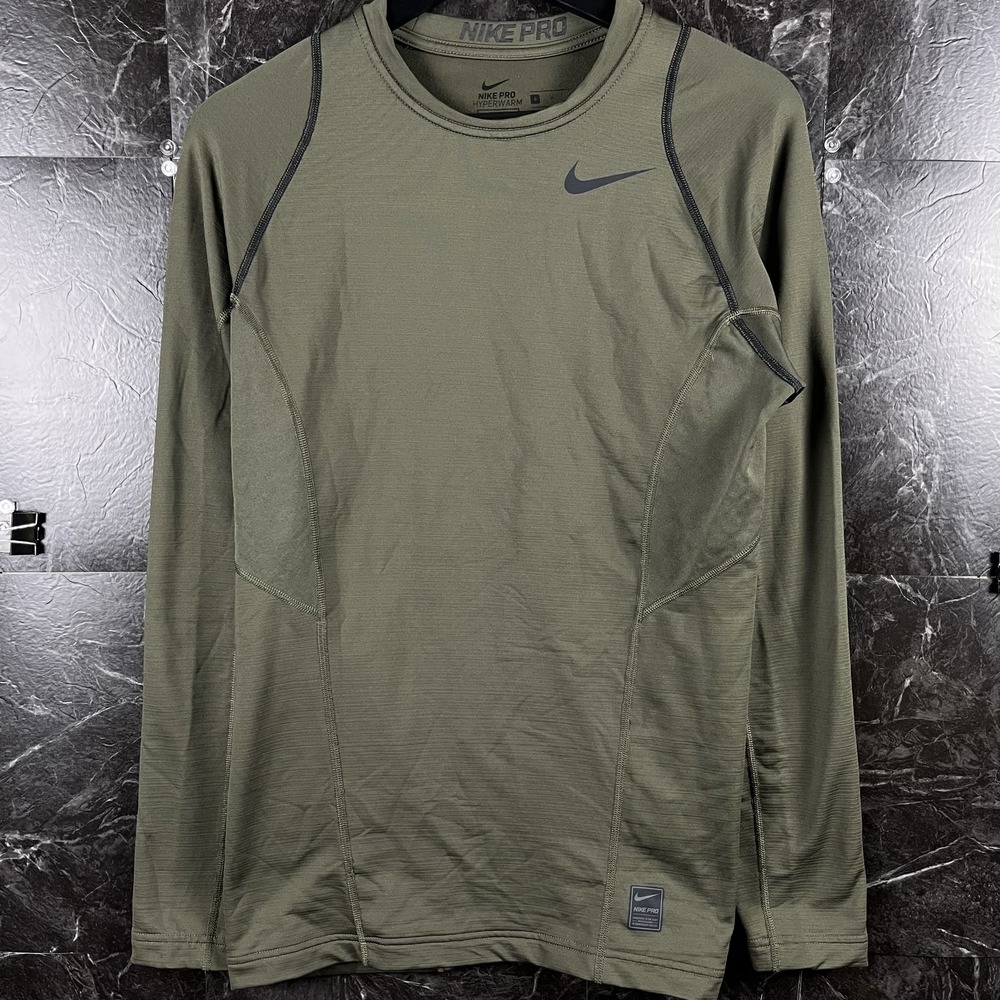 Nike Men's Green Hyperwarm Running Fitted Sleeve Shirt Large